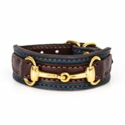 Perri's Padded Bit Bracelet -Farm House Tack Sales Shop 120 Perris Padded.Bit .Bracelet Navy.Hav .Leath Brass.Bit Front