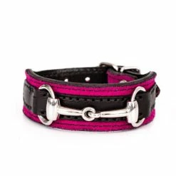 Perri's Padded Bit Bracelet -Farm House Tack Sales Shop 120 Perris Padded.Bit .Bracelet Pink.Blk .Leath Silver.Bit Front