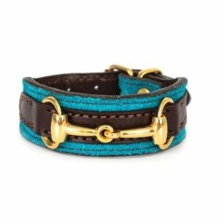 Perri's Padded Bit Bracelet -Farm House Tack Sales Shop 120 Perris Padded.Bit .Bracelet Turq.Hav .Leath Brass.Bit Front