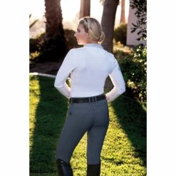 Romfh Ladies Sarafina Euro Seat Knee Patch Breeches -Farm House Tack Sales Shop 468455 ERS Romfh.Ladies.Sarafina.Euro .Seat .KneePatch.Breech Pewter Lifestyle