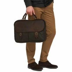 Barbour Wax Leather Briefcase -Farm House Tack Sales Shop Barbour Wax.Leathe.Briefcase Olive Side