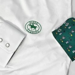 Essex Classics Ladies "Cock-a-Doodle-Do" Talent Yarn Straight Collar Long Sleeve Show Shirt -Farm House Tack Sales Shop Essex.Classics Cock a doodle do Show.Shirt ESL35 W3 Green.Roosters 00