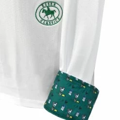 Essex Classics Ladies "Cock-a-Doodle-Do" Talent Yarn Straight Collar Long Sleeve Show Shirt -Farm House Tack Sales Shop Essex.Classics Cock a doodle do Show.Shirt ESL35 W3 Green.Roosters Swatch 01