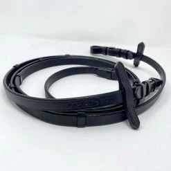 Halter Ego Black Flat Leather Rubber Lined Reins With Stops -Farm House Tack Sales Shop Halter.Ego Flat.Leather.Rubber.Lined .Reins .W.Stops Black 2