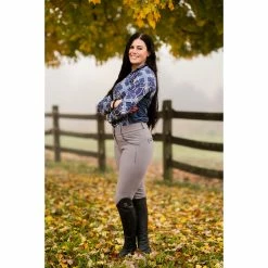KL Select Gabrielle Knee Patch Breech 24 KL Select Gabrielle Knee Patch Breech -Farm House Tack Sales Shop KLSelect Gabrielle.KP .Breach Grey.Navy Lifestyle