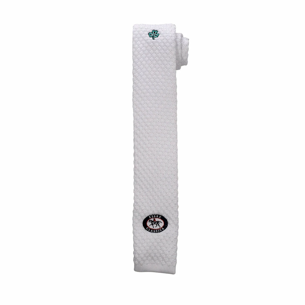 Essex Classics Men’s “Babington Clover” White Knit Necktie 1 Essex Classics Men’s “Babington Clover” White Knit Necktie