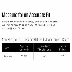 EquiFit Non-Slip Standard Thick Contour Half Pad -Farm House Tack Sales Shop SizeChart