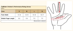 TuffRider Children's Performance Riding Gloves -Farm House Tack Sales Shop TRglove sizechart