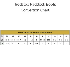 Tredstep Donatello Front Lace Paddock Boot 7 Tredstep Donatello Front Lace Paddock Boot -Farm House Tack Sales Shop TS sizechart