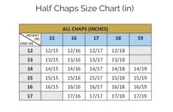 Tredstep Deluxe Half Chap -Farm House Tack Sales Shop Tredstep DeluxeHalfchap Sizechart