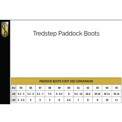 Tredstep Donatello Front Zip Paddock Boots -Farm House Tack Sales Shop Tredstep Paddockboot Sizechart