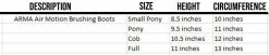 Arma Air Motion Brushing Boots -Farm House Tack Sales Shop armasbootsizechart