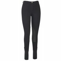 TuffRider Ladies Cotton Lowrise Pull-On Knee Patch Breeches -Farm House Tack Sales Shop black front 77894.1588621808.1280.1280