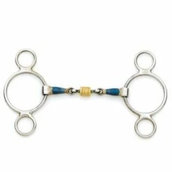 Centaur Blue Steel 2-Ring Gag Bit With Loose Brass Roller Disks