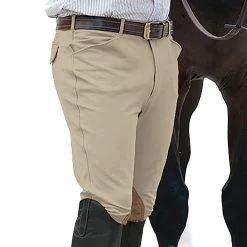 Ovation Men's EuroWeave Front Zip 4-Pocket Knee Patch Breeches -Farm House Tack Sales Shop classic show tan 06048.1588796601.1280.1280