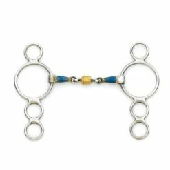 Centaur Blue Steel 3-Ring Gag Bit With Loose Brass Roller Disks
