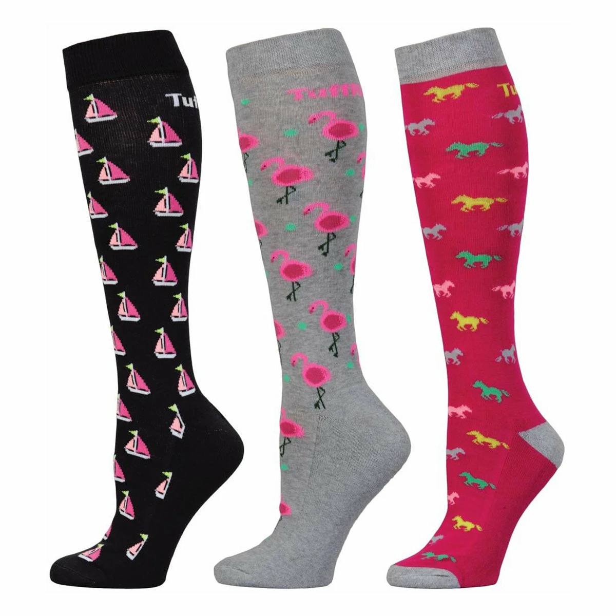 TuffRider Ladies Flamingo/Boat/Horse Knee Hi Socks 1 TuffRider Ladies Flamingo/Boat/Horse Knee Hi Socks