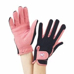 Ovation Child's Hearts & Horses Gloves -Farm House Tack Sales Shop pink black 97723.1590174193.1280.1280