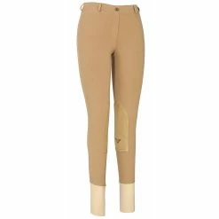 TuffRider Ladies Cotton Lowrise Pull-On Knee Patch Breeches -Farm House Tack Sales Shop sand front 66998.1588621809.1280.1280