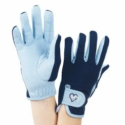 Ovation Child's Hearts & Horses Gloves -Farm House Tack Sales Shop sky blue navy trim 93334.1590174193.1280.1280