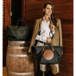 Tucker Tweed Devon Day Bag -Farm House Tack Sales Shop tucker tweed equestrian devon day bag fox hunting on.model